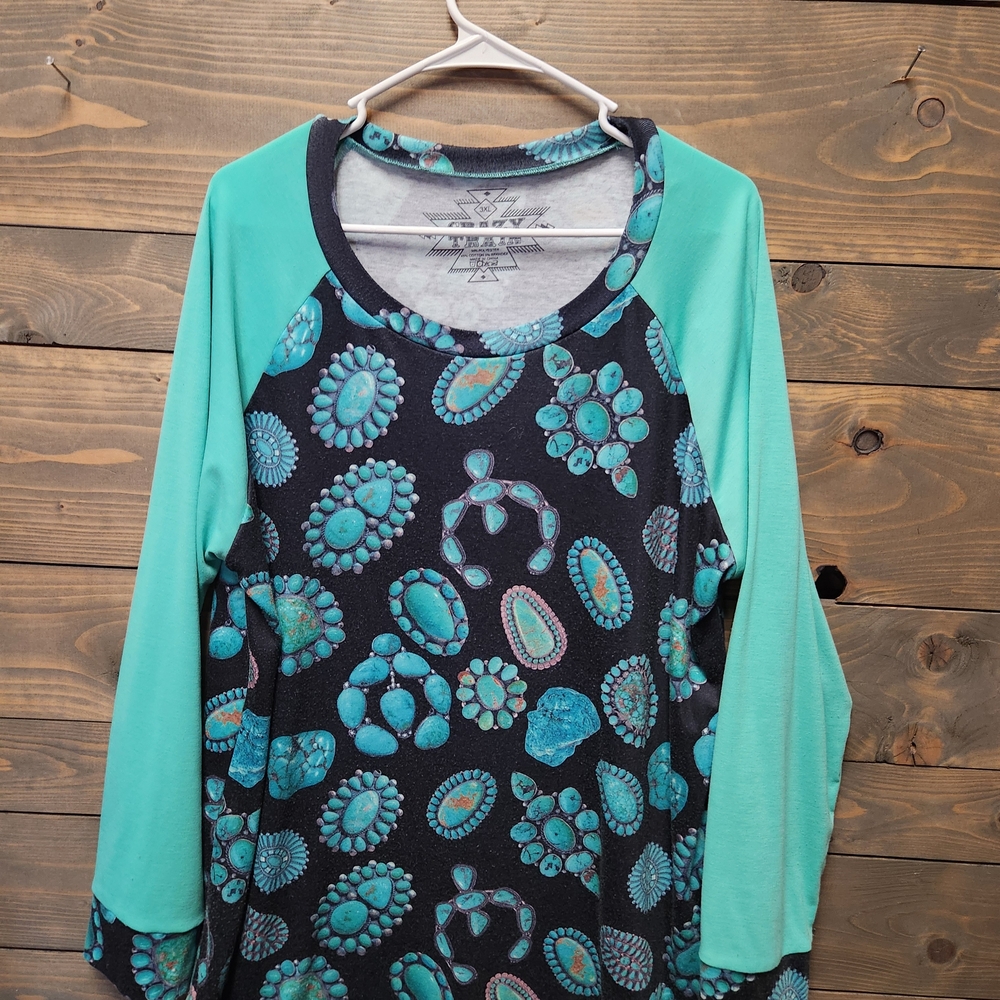 CRAZY TRAIN TURQUOISE TOP 3XL